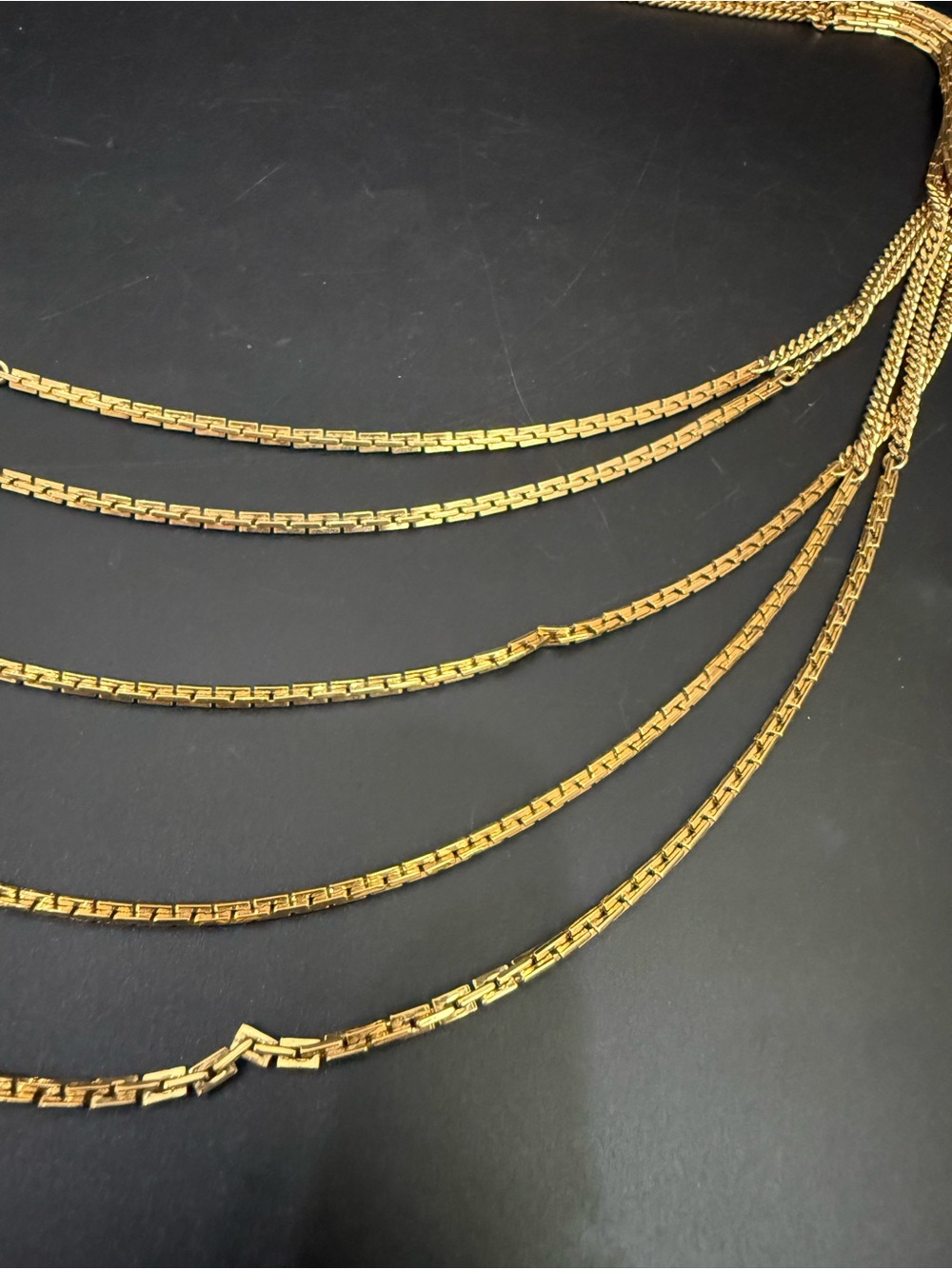 Vintage MONET Gold-tone Multistrand Five Graduated Draping Chain Necklace - Picture 5 of 12